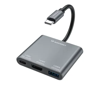 Hub USB Wozinsky WHCH-01 3w1 USB-C PD 100W HDMI 4K 30Hz 10 Gbps Szary