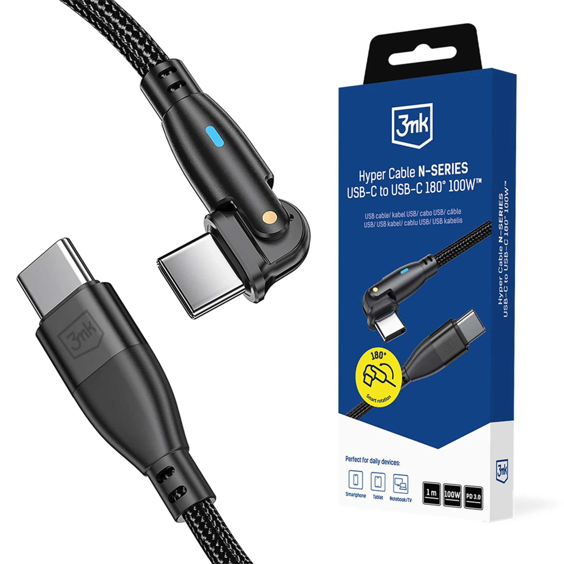 Kabel 3mk Hyper Cable N-SERIES PD3.0 20V/5A USB-C do USB-C 1m 100W Czarny