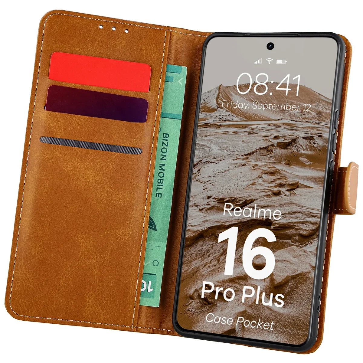 Etui Bizon Case Pocket do Realme 16 Pro Plus 5G Brązowy
