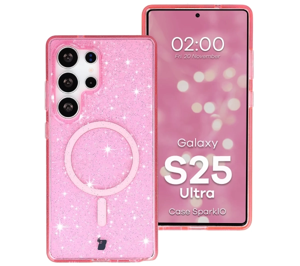 Bizon Case SparklO do Galaxy S25 Ultra Przezroczysto-Różowe Z Brokatem