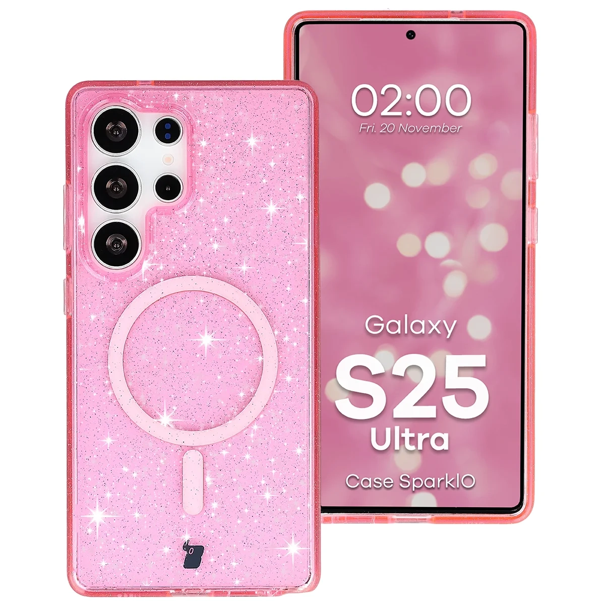 Etui Bizon Case SparklO do Galaxy S25 Ultra Przezroczysto-Różowe Z Brokatem