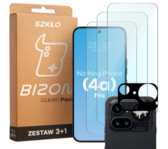 Zestaw ochronny Bizon 3x Szkło + szybka na aparat Glass Clear Pack do Nothing Phone 4a Pro