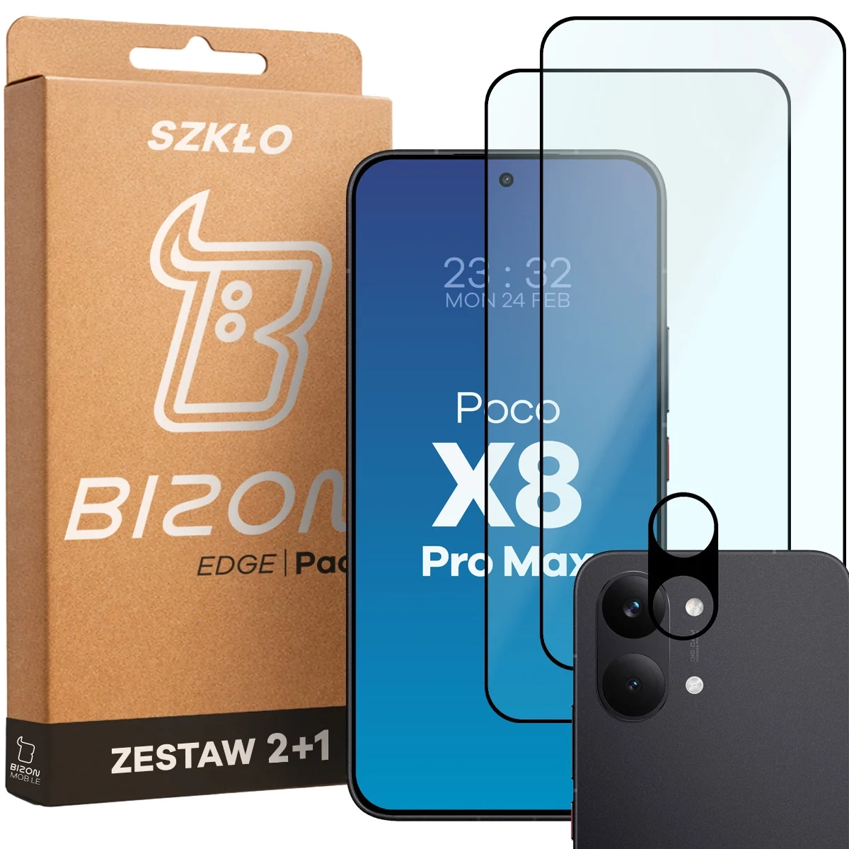 Zestaw ochronny Bizon 2x Szkło + szybka na aparat Glass Edge Pack do Xiaomi POCO X8 Pro Max