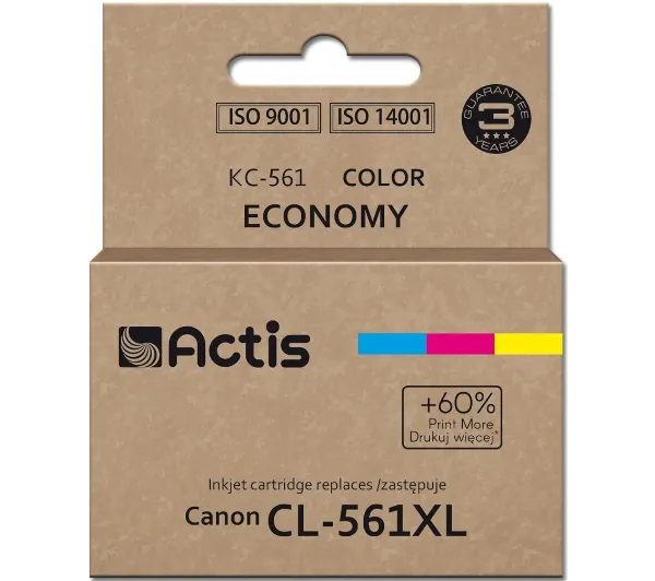 Actis KC-561 Tusz do drukarki Canon, zamiennik Canon CL-561XL; Supreme; 18 ml; błękitny, purpurowy, żółty. Drukuje więcej o 60% względem OEM.