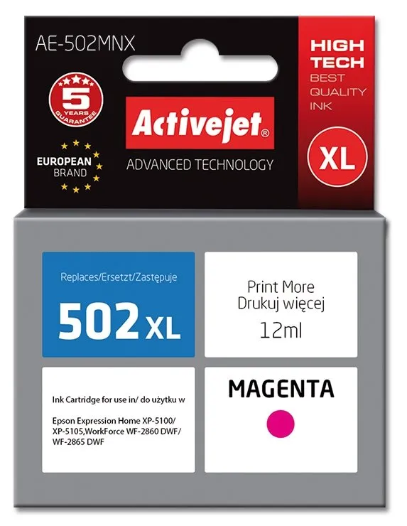 Tusz ActiveJet AE-502MNX (zamiennik 502XL) Purpurowy 12 ml