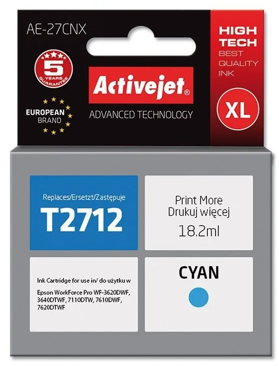 Tusz ActiveJet AE-27CNX (zamiennik 27XL T2712) Błękitny 18 ml