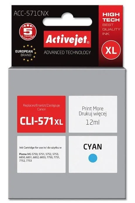 Tusz ActiveJet ACC-571CNX (zamiennik CLI-571XL) Błękitny 12 ml