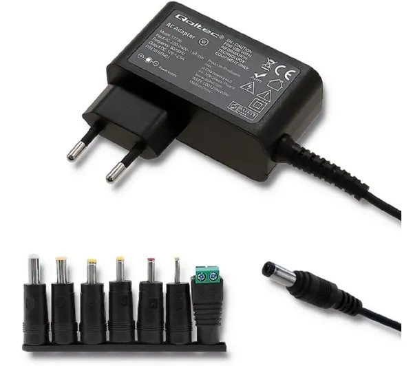 Qoltec 51736 Uniwersalny 12V 2.5A MultiPlug 7 Wtyczek 30W Czarny