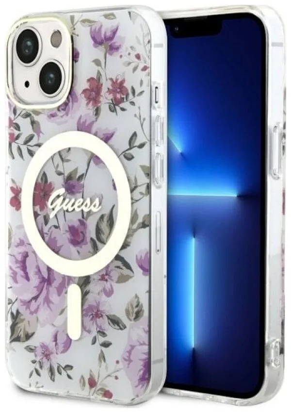 Etui Guess Hardcase Flower MagSafe do iPhone 14 / 15 Przezroczysty