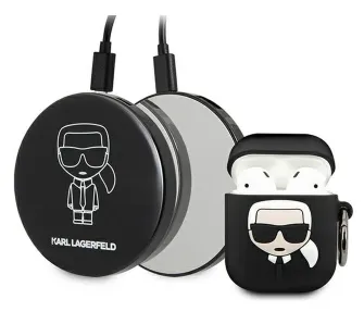 Powerbank Karl Lagerfeld Bundle Ikonik Czarny + Etui na słuchawki KARL LAGERFELD Silicone Ikonik do Apple AirPods 1/2 Czarny