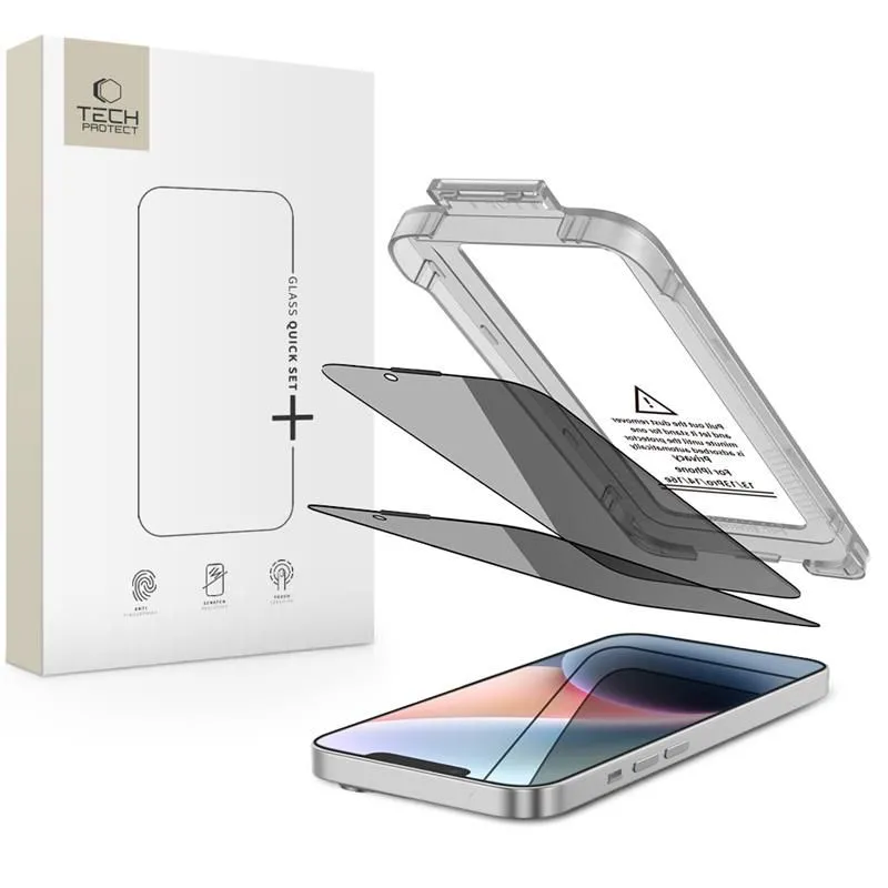 Szkło hartowane Tech-Protect Quick Set SPY+ 2-pack do iPhone 17e / 16e / 14 / 13 Pro / 13