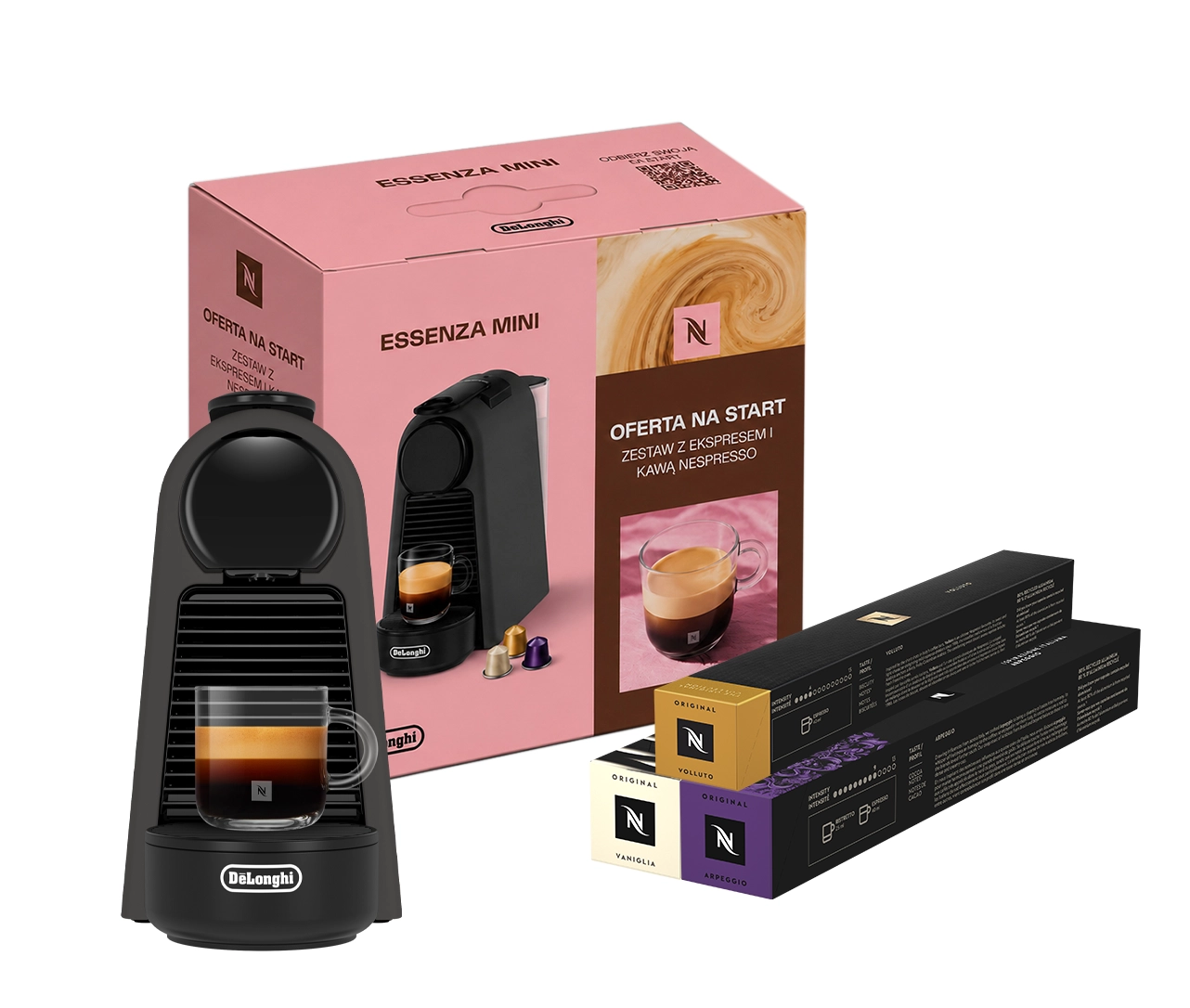 Ekspres Nespresso Essenza Mini EN85.BKMT Szerokość 11cm + Zestaw kaw