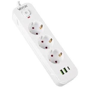 Listwa Vayox VA0467W-1,5 2x USB-A 1x USB-C 3 gniazda 1,5m Biały