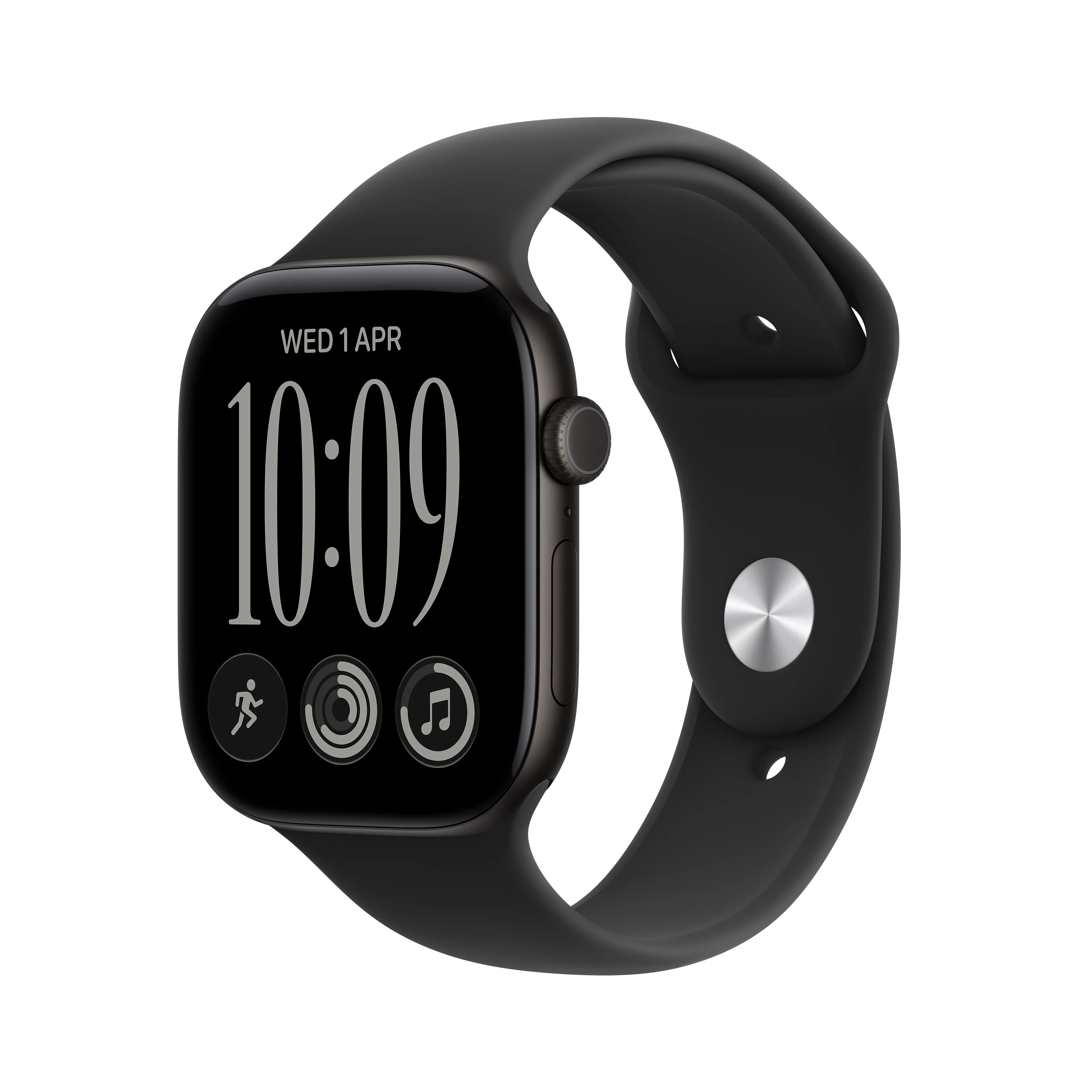 Apple Watch Series 12 GPS + Cellular Koperta 42 mm z aluminium w kolorze czarnym Pasek sportowy w kolorze czarnym S/M