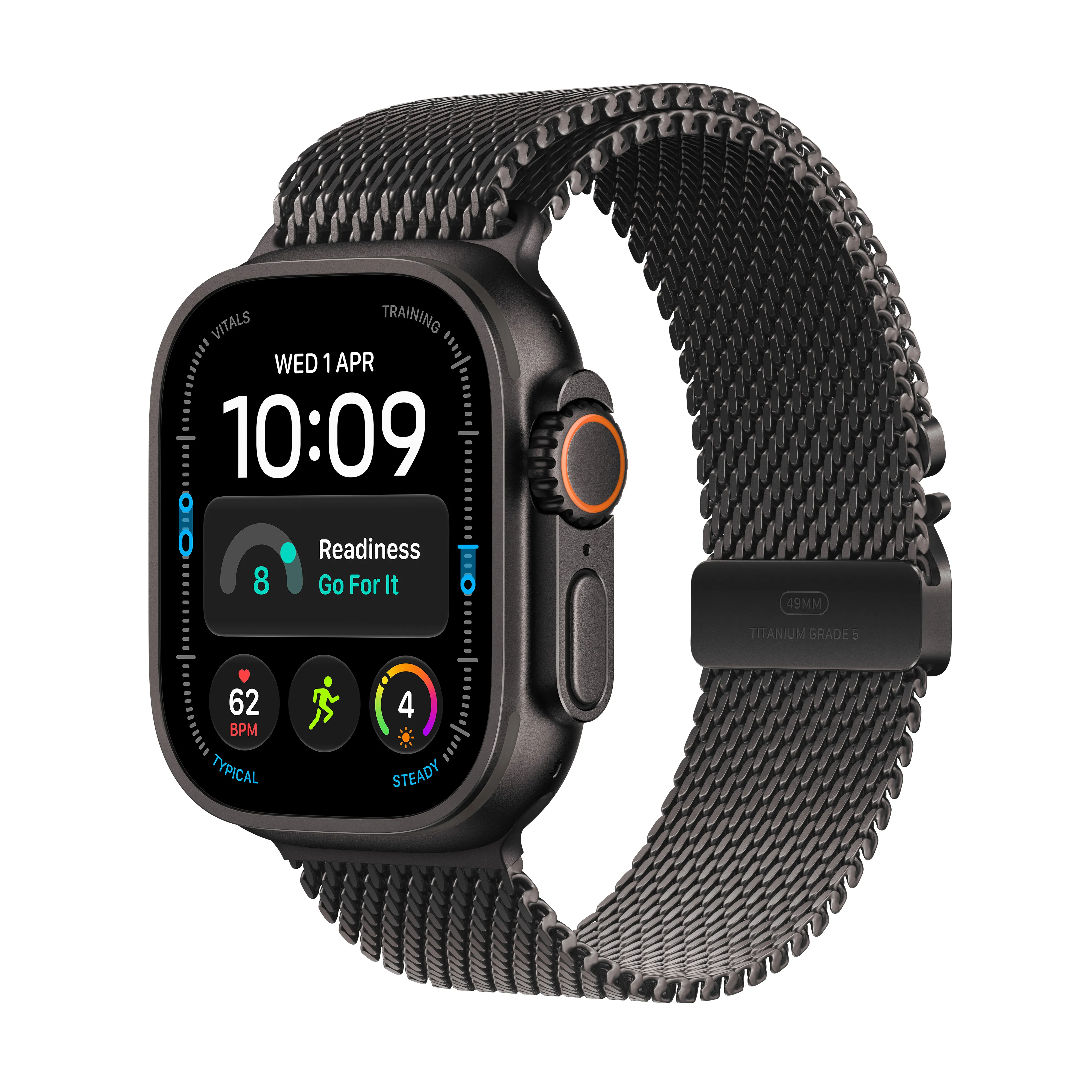 Apple Watch Ultra 4 GPS + Cellular koperta z tytanu czarny 49mm Bransoleta mediolańska z tytanu czarny Rozmiar S