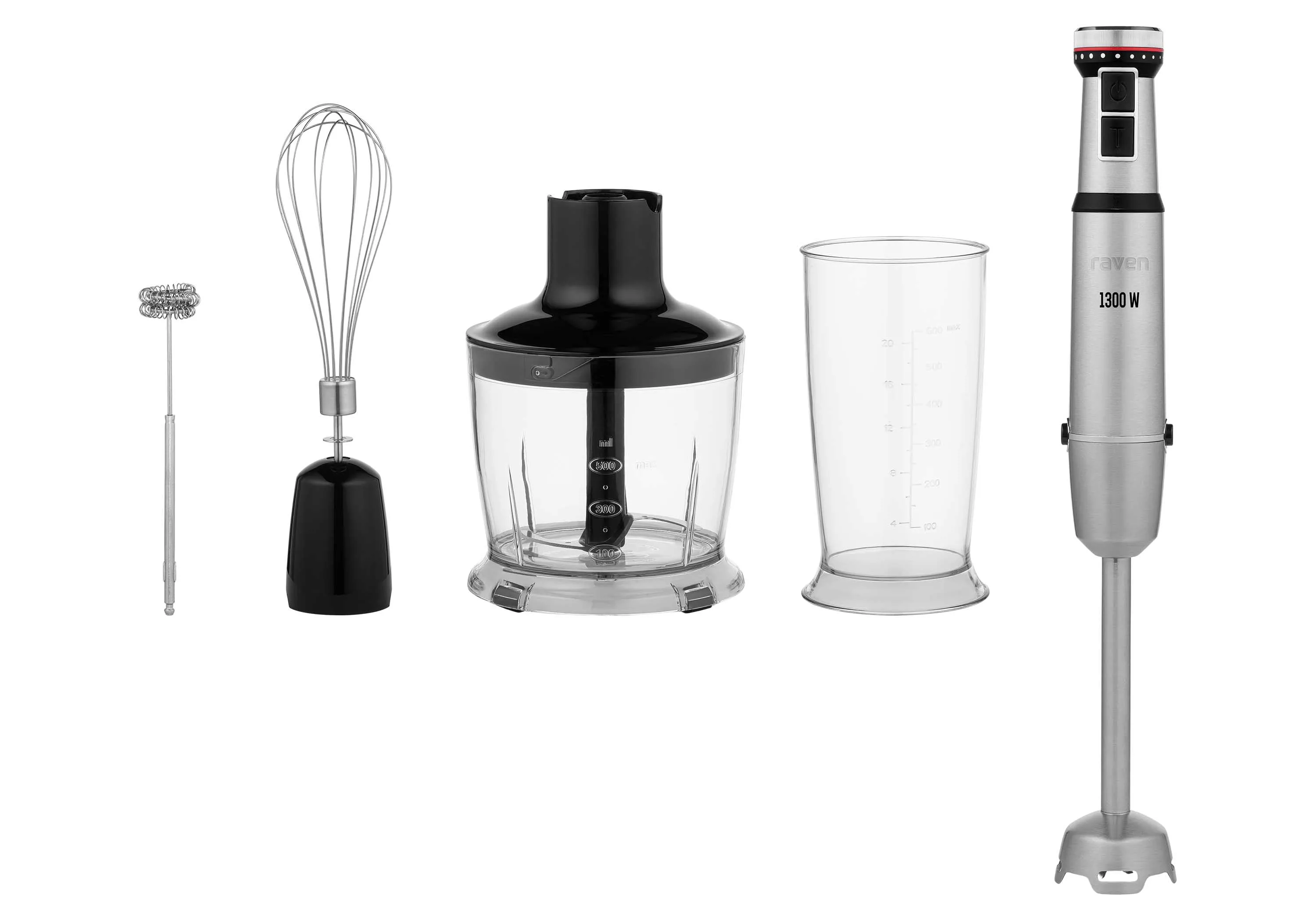 Blender Raven EBR009 1300W Rozdrabniacz Końcówka do ubijania Spieniacz do mleka Funkcja kruszenia