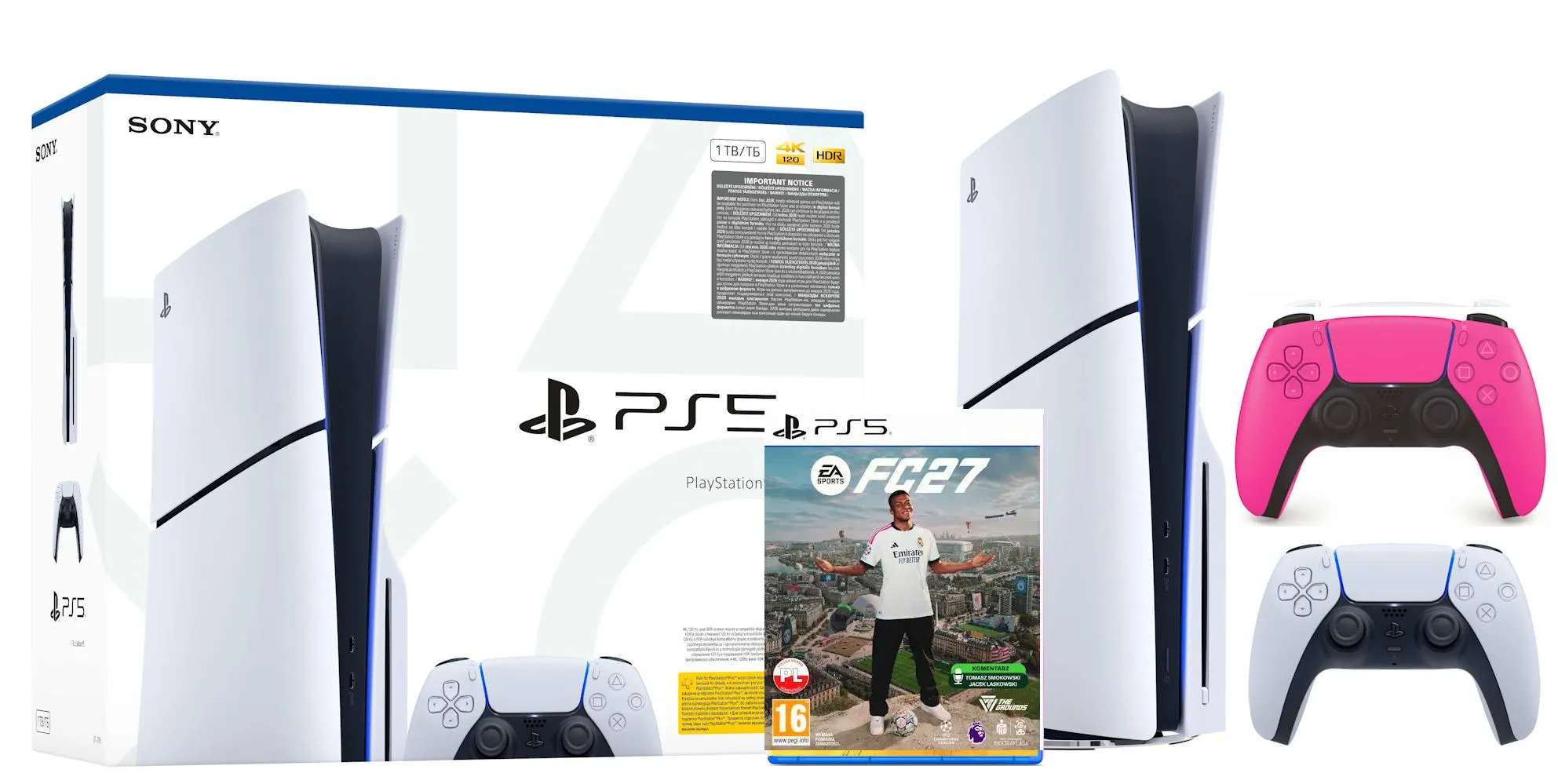 Konsola Sony PlayStation 5 Slim E Chassis (PS5) 1TB z napędem + Dodatkowy pad Różowy + EA SPORTS FC 27