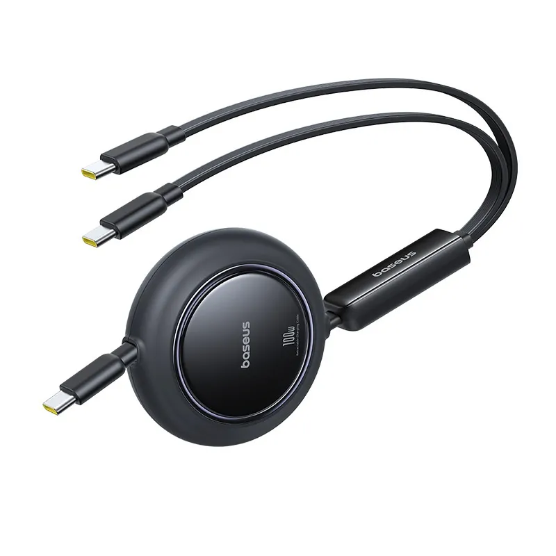 Kabel Baseus Free2Pull 2w1 USB-C do 2x USB-C 100W 1,2m Czarny