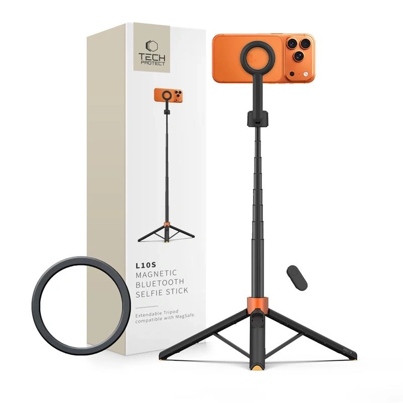 Selfie stick Tech-Protect L10S Tripod Magsafe Bluetooth Rozkładany 152cm Czarno-pomarańczowy