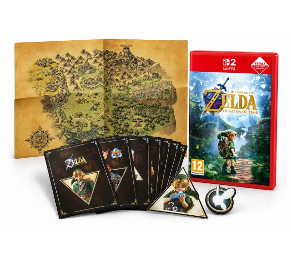 The Legend of Zelda: Ocarina of Time Gra na Nintendo Switch 2 + Dodatki (metaliczne naklejki oraz plakat)
