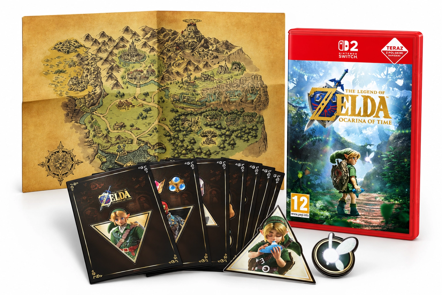The Legend of Zelda: Ocarina of Time Gra na Nintendo Switch 2 + Dodatki (metaliczne naklejki oraz plakat)