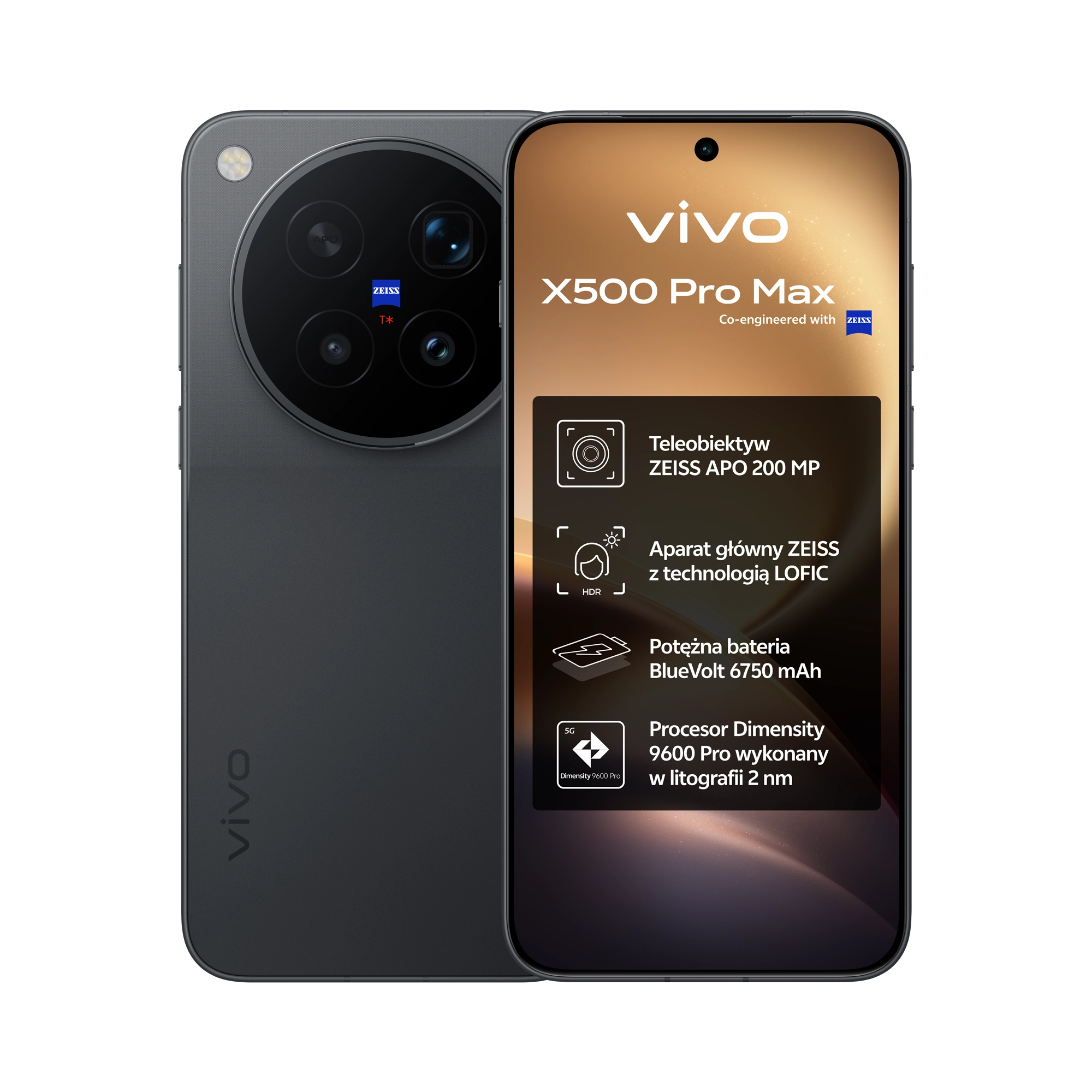 Smartfon vivo X500 Pro Max 12/512GB 6,85" Funkcje AI 144Hz 50Mpix Czarny