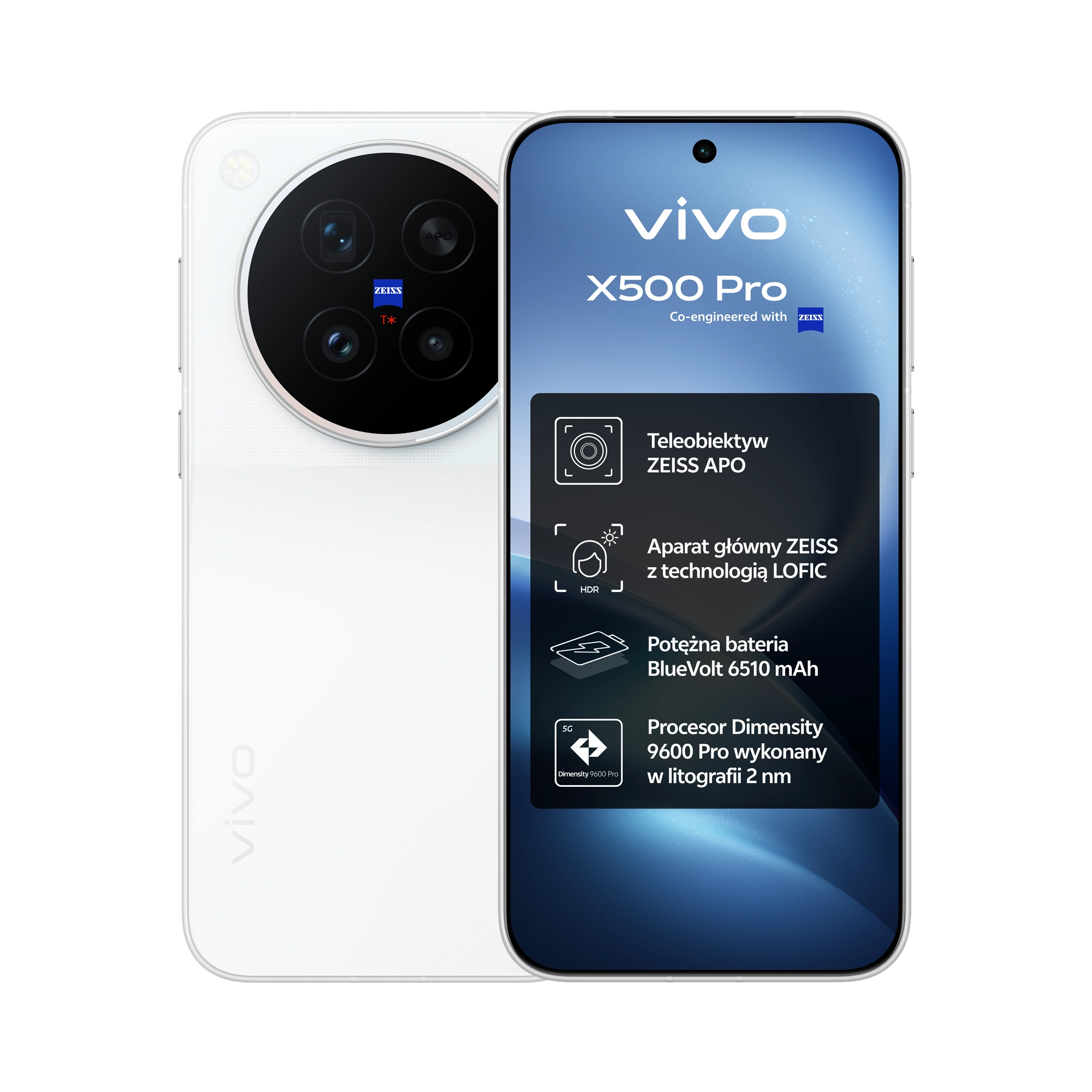 Smartfon vivo X500 Pro 12/256GB 6,36" Funkcje AI 144Hz 50Mpix Biały