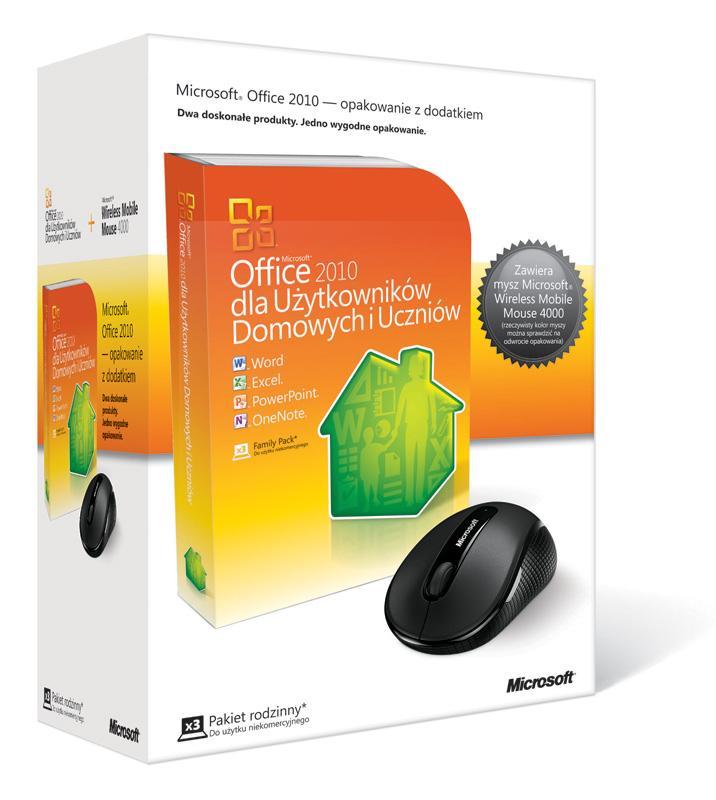 Microsoft Office 2010 Użytkownicy Domowi i Uczniowie PL + mysz