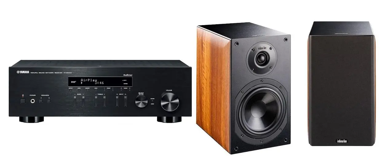 Zestaw stereo Yamaha MusicCast R-N303D Czarny, Indiana Line Nota 260 X Orzech