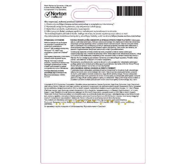 Norton Subskrypcja 360 Deluxe 50GB 5 Urządzeń/1 Rok Kod aktywacyjnyDostęp po opłaceniu zakupu