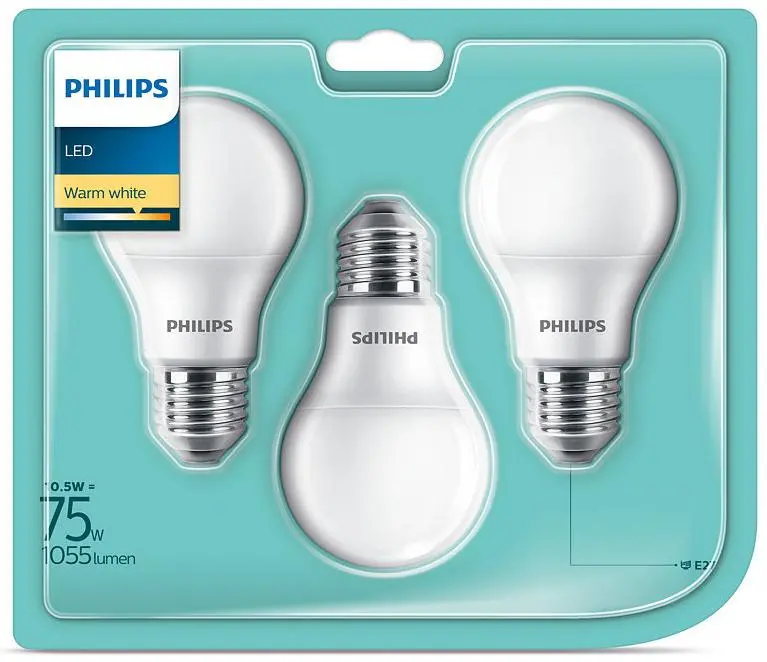 Żarówka LED Philips 10,5W (75W) E27 3szt.