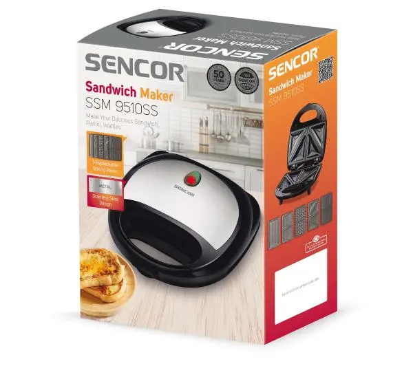 Sencor SSM 9510SS 5w1 Trójkąty Gofry Panini Muszle Kwadraty 700W