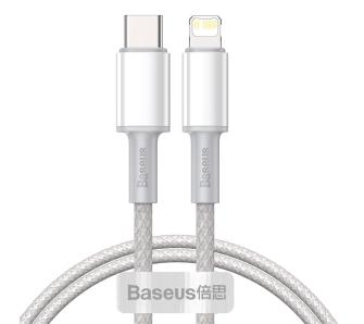 Kabel Baseus USB-C do Lightning High Density Braided 20W 5A PD 1m Biały