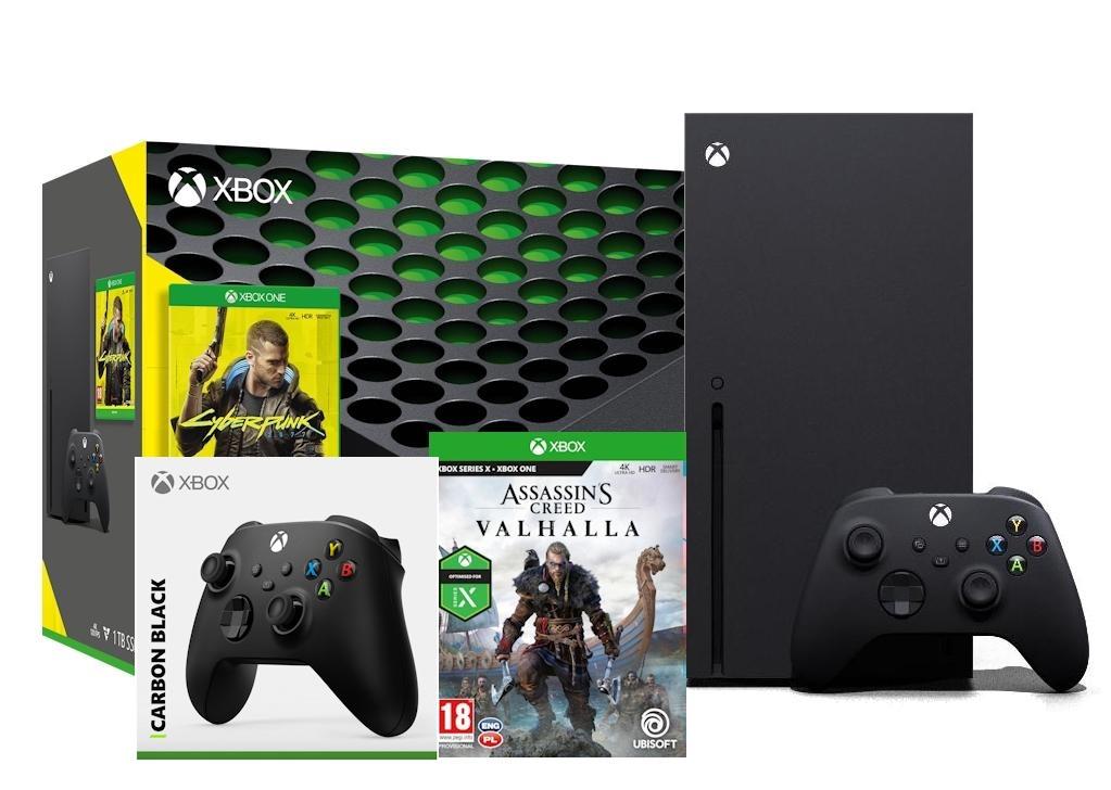 Konsola Xbox Series X + Cyberpunk 2077 + Assassin’s Creed Valhalla + dodatkowy pad (czarny)