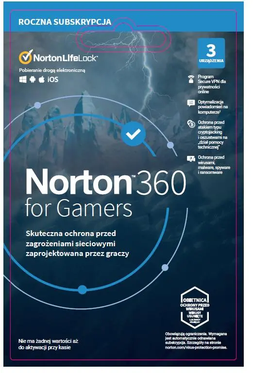Antywirus Norton 360 for Gamers 50GB 3 Urządzenia/1 Rok Kod aktywacyjny