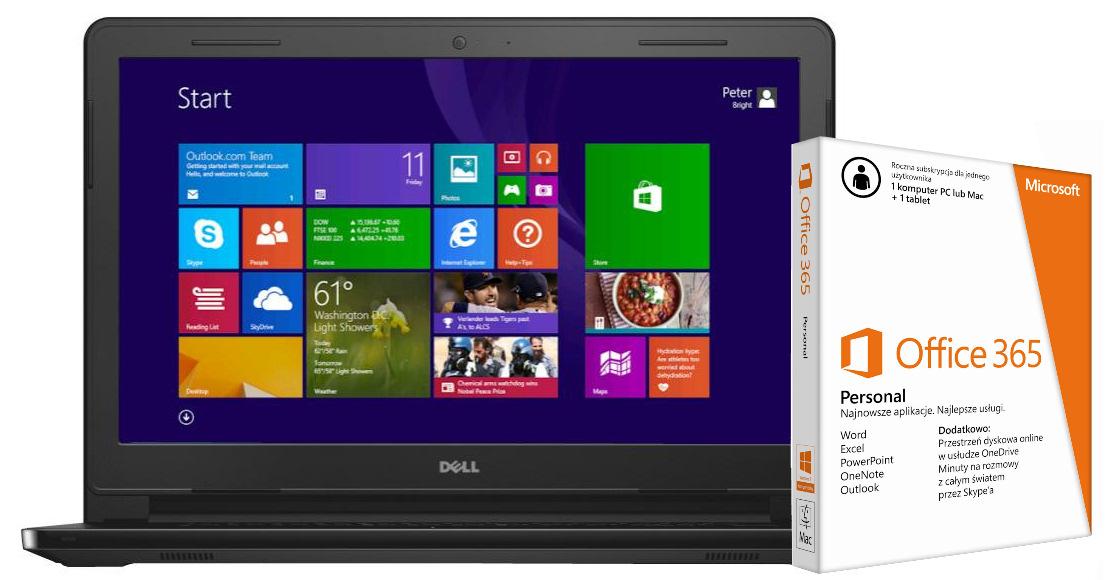 Dell Inspiron 14 3451 14" Intel® Celeron™ N2840 2GB RAM  500GB Dysk  Win8.1 + Office365