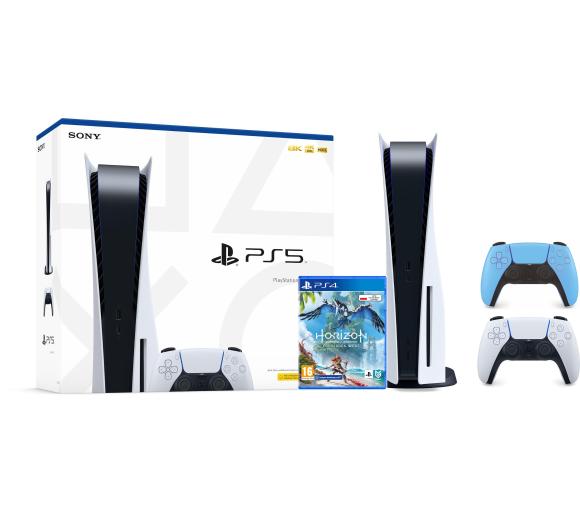 konsola PS5 Sony PlayStation 5 (PS5) + Horizon Forbidden West + dodatkowy pad (niebieski)