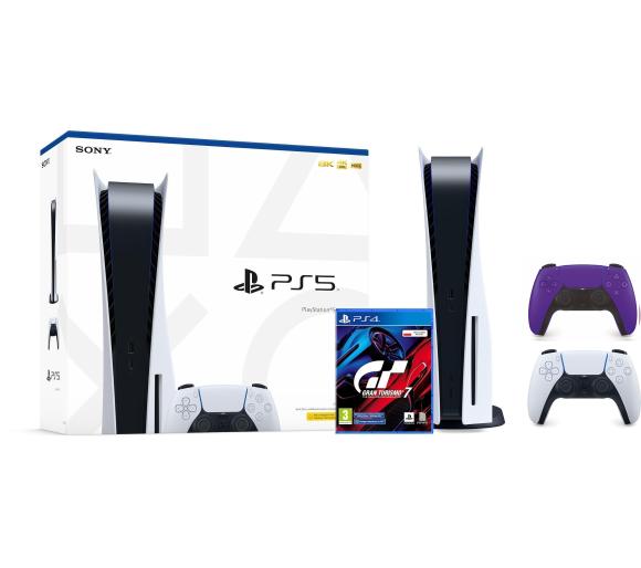 konsola PS5 Sony PlayStation 5 (PS5) + Gran Turismo 7 + dodatkowy pad (fioletowy)