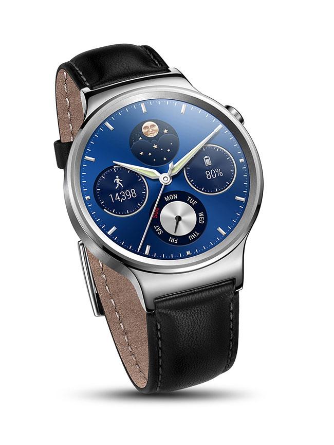 Huawei Watch (srebrny) + czarny skórzany pasek