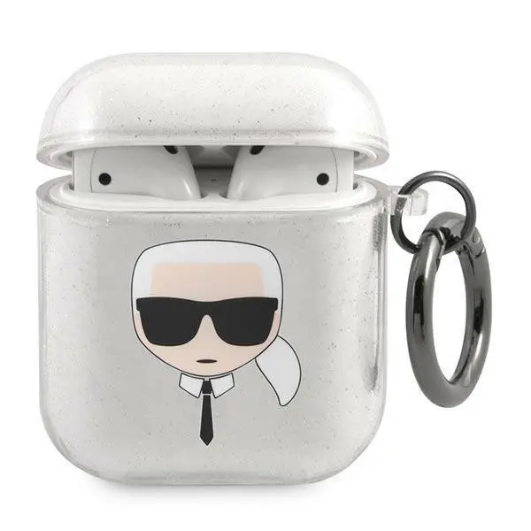 Etui na słuchawki Karl Lagerfeld KLA2UKHGS Glitter Karl`s Head AirPods Cover Srebrny