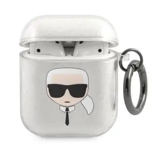 Etui na słuchawki Karl Lagerfeld KLA2UKHGS Glitter Karl`s Head AirPods Cover Srebrny