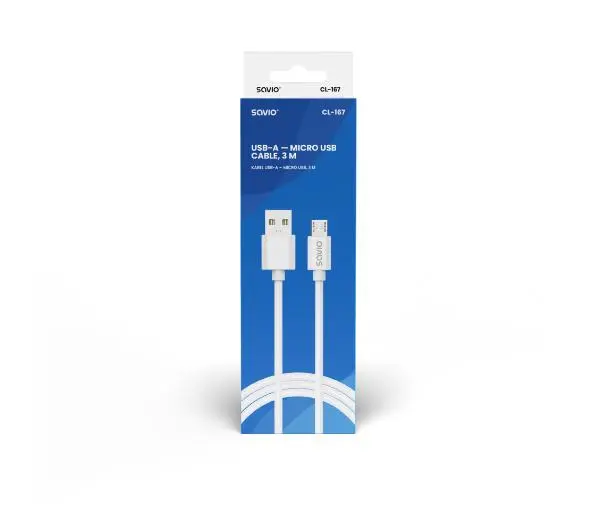 Savio USB-A-MICRO USB CL-167 2A 3m Biały