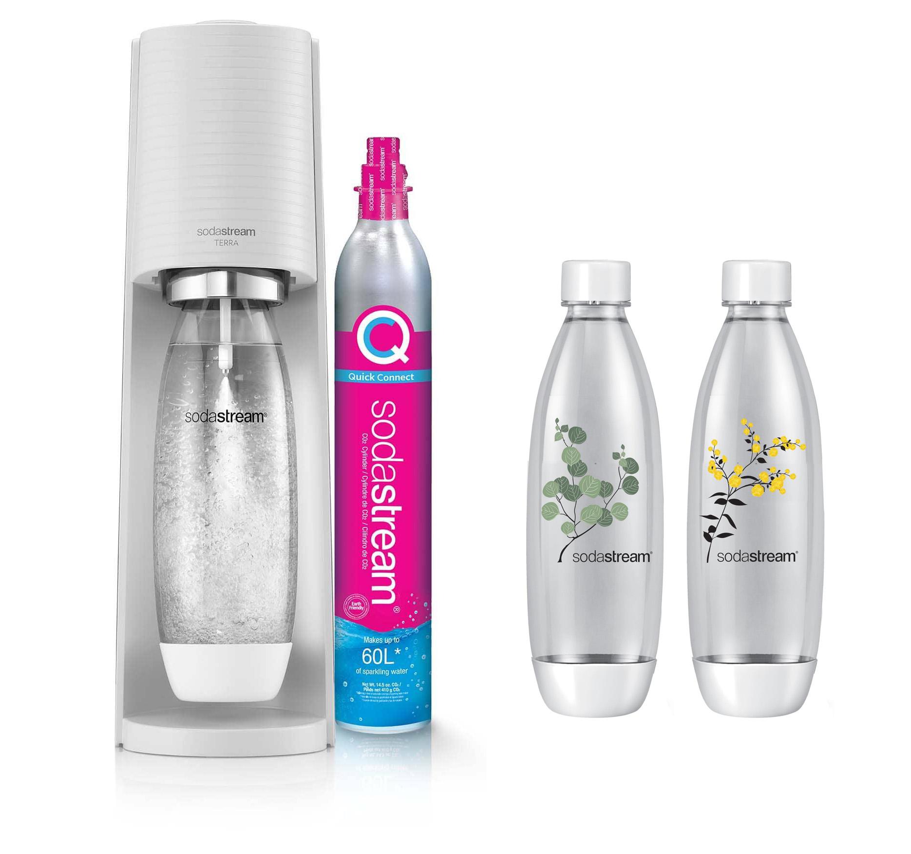 Saturator Sodastream Terra + butelki Fuse Białe Kwiaty