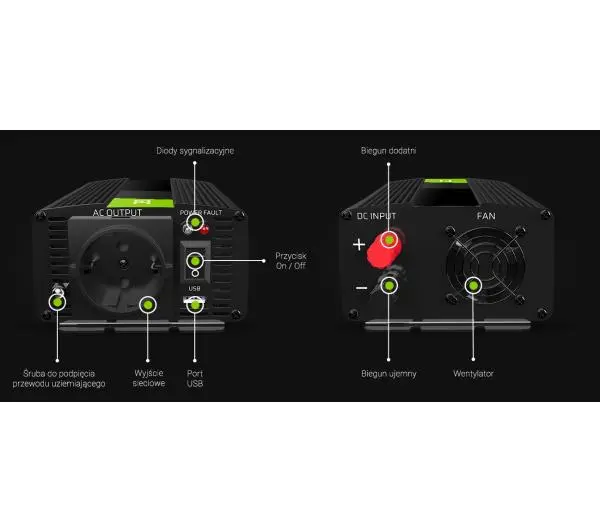 Green Cell INV05DE 12V na 230V 300W/600W Czysta sinusoida