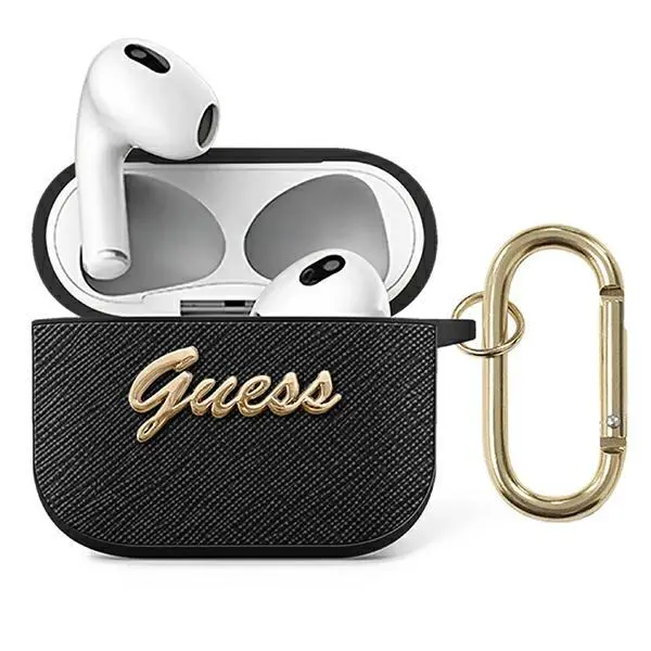 Etui na słuchawki Guess Saffiano Script Metal Collection GUA3SASMK do AirPods 3 Czarny