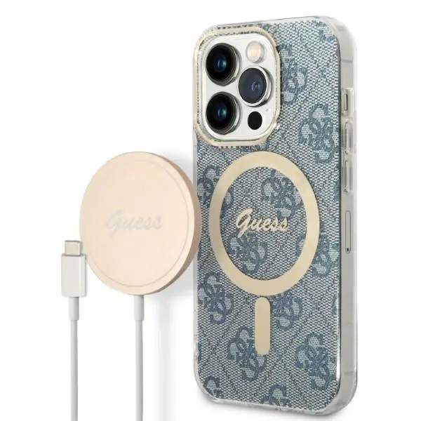 Zestaw Guess GUBPP14XH4EACSB  ładowarka indukcyjna + etui 4G Print MagSafe do iPhone 14 Pro Max