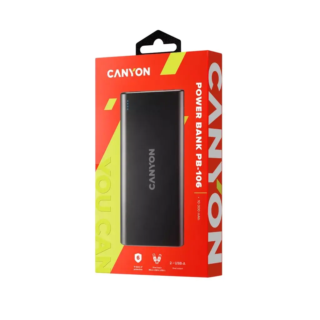 фото Зовнішній акумулятор (павербанк) Canyon PB-106 10000 mAh Black
