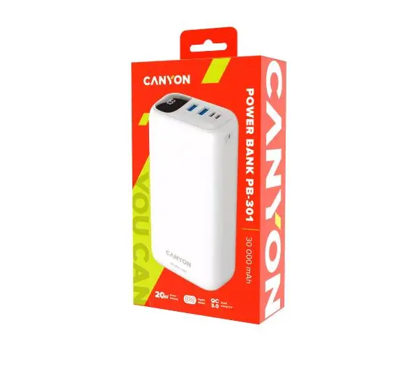 Canyon PB-301 Biały 30000mAh OC 3.0 PD 20W Biały