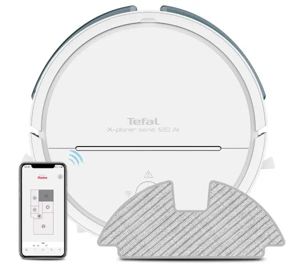 Robot sprzątający Tefal X-plorer Serie 120 AI RG7867 Funkcja mopowania Tworzenie mapy pomieszczenia 65dB