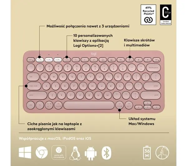 Logitech Pebble Keys 2 K380s Różowy